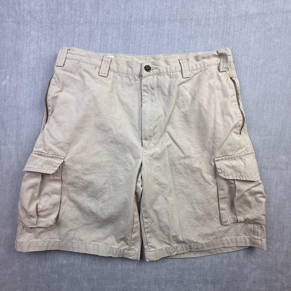Orvis Mens Khaki Tan Cotton Canvas Cargo Shorts Size 36 Sporting Traditions